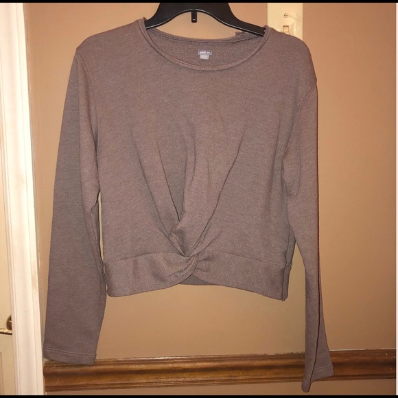 aerie Tops - Aerie Twist Knot Cropped French Terry Sweatshirt Brown Medium
